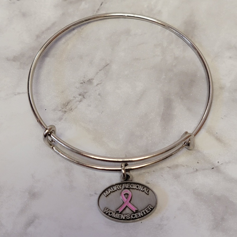 Breast Cancer Awareness Ribbon Bracelet Bangle Charm Silver Tone Pink Hope Gift
